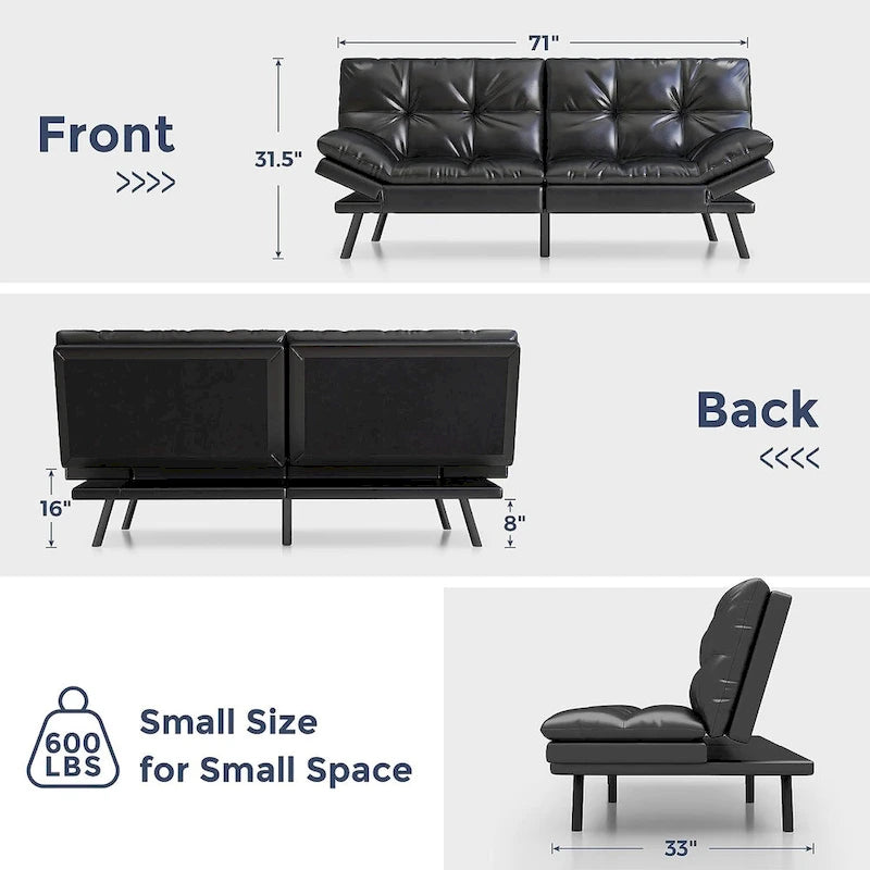 Futon moderne en lin avec mousse à mémoire de forme et accoudoirs réglables