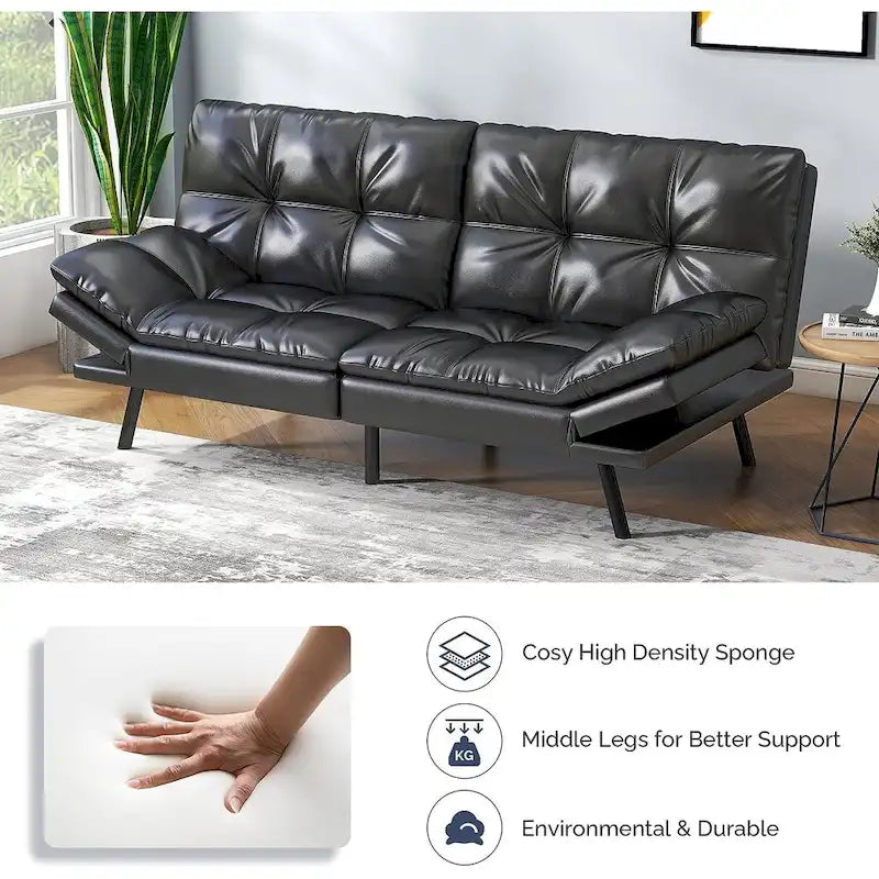 Futon moderne en lin avec mousse à mémoire de forme et accoudoirs réglables