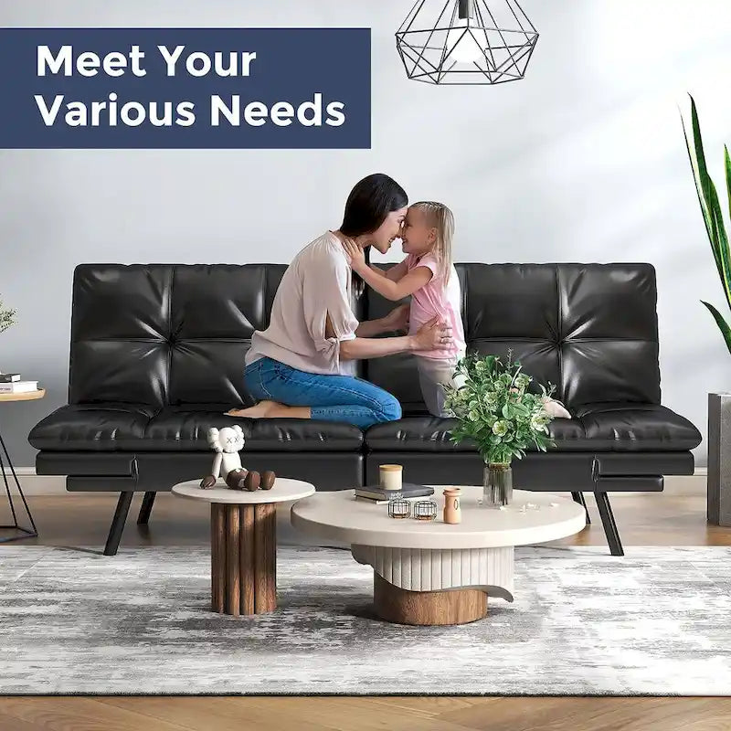 Futon moderne en lin avec mousse à mémoire de forme et accoudoirs réglables