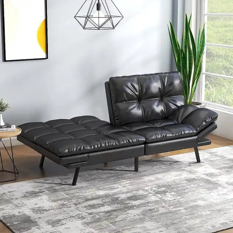Futon moderne en lin avec mousse à mémoire de forme et accoudoirs réglables