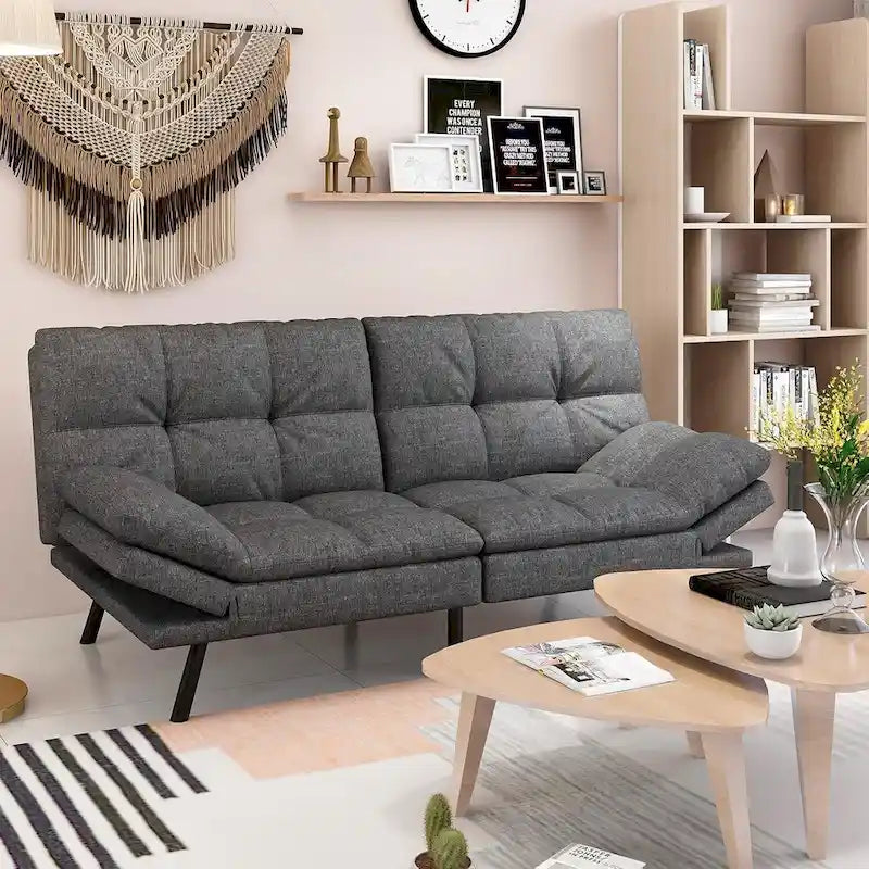 Futon moderne en lin avec mousse à mémoire de forme et accoudoirs réglables