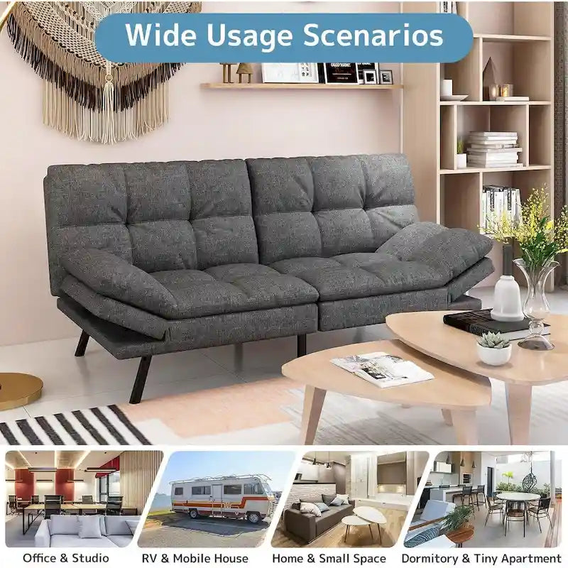 Futon moderne en lin avec mousse à mémoire de forme et accoudoirs réglables