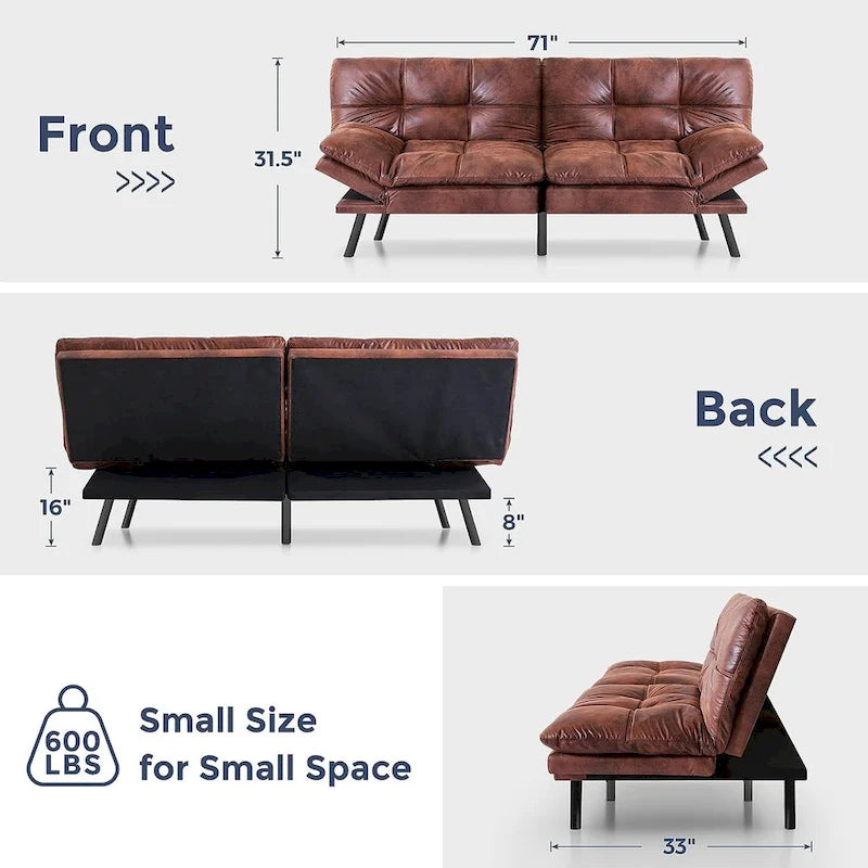 Futon moderne en lin avec mousse à mémoire de forme et accoudoirs réglables