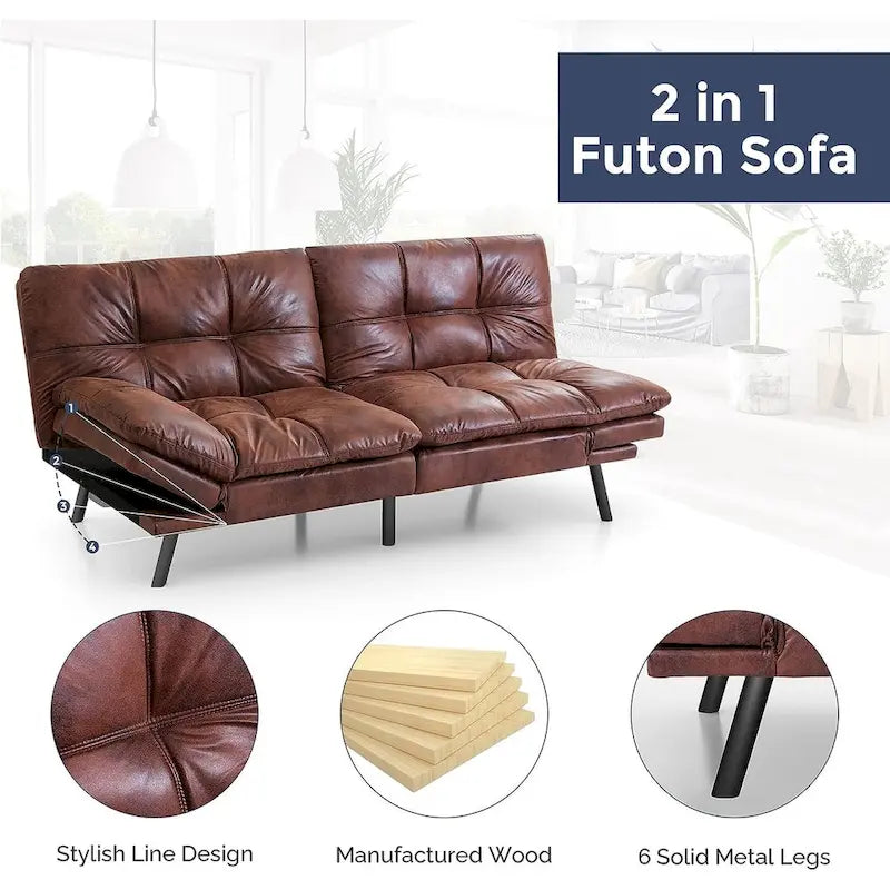 Futon moderne en lin avec mousse à mémoire de forme et accoudoirs réglables