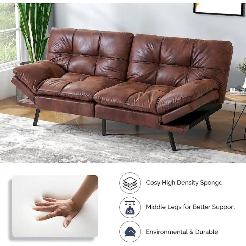 Futon moderne en lin avec mousse à mémoire de forme et accoudoirs réglables