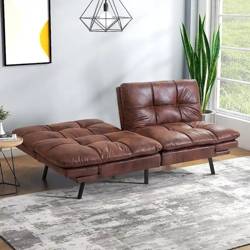 Futon moderne en lin avec mousse à mémoire de forme et accoudoirs réglables