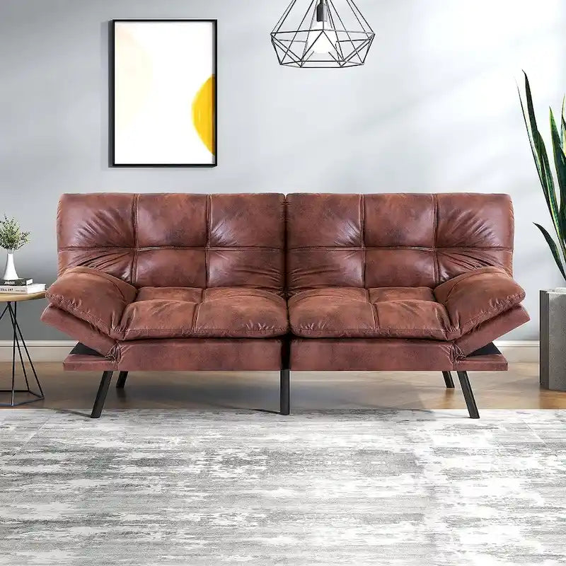 Futon moderne en lin avec mousse à mémoire de forme et accoudoirs réglables