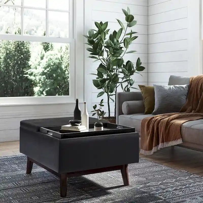 WYNDENHALL Ethan Pouf de table rectangulaire style moderne du milieu du siècle, 34 pouces de large