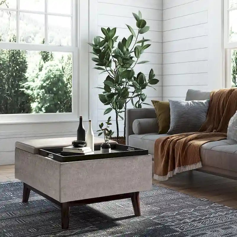 WYNDENHALL Ethan Pouf de table rectangulaire style moderne du milieu du siècle, 34 pouces de large