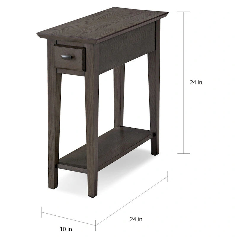 Table d'appoint étroite Teegan en bois massif avec étagère et tiroir