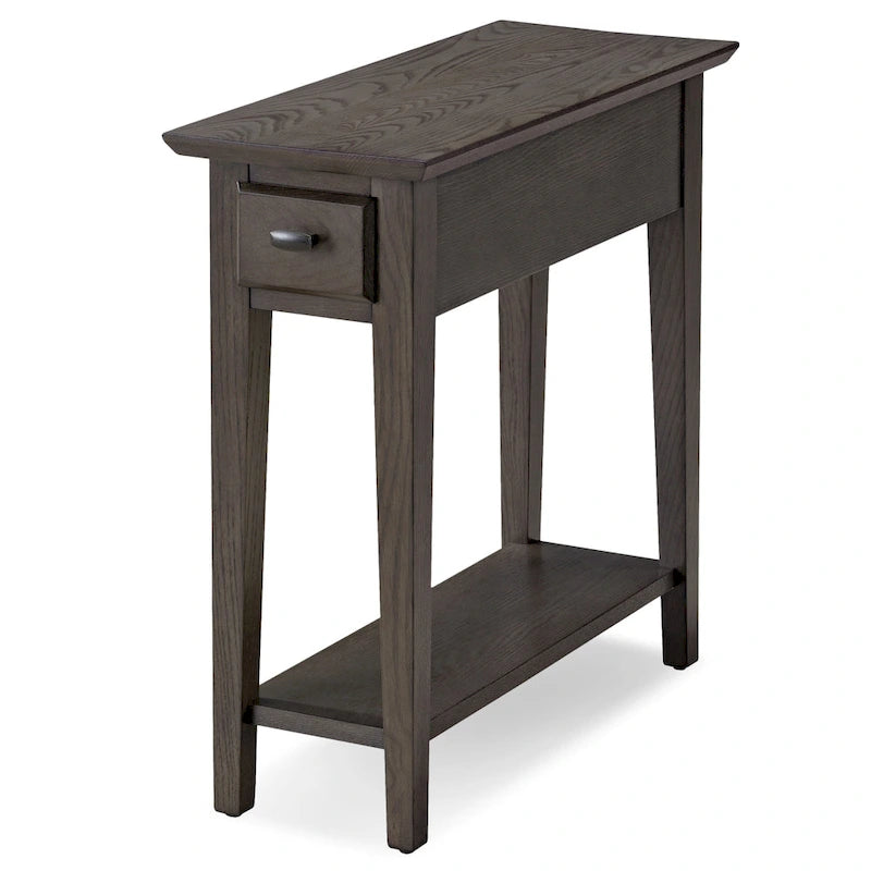 Table d'appoint étroite Teegan en bois massif avec étagère et tiroir