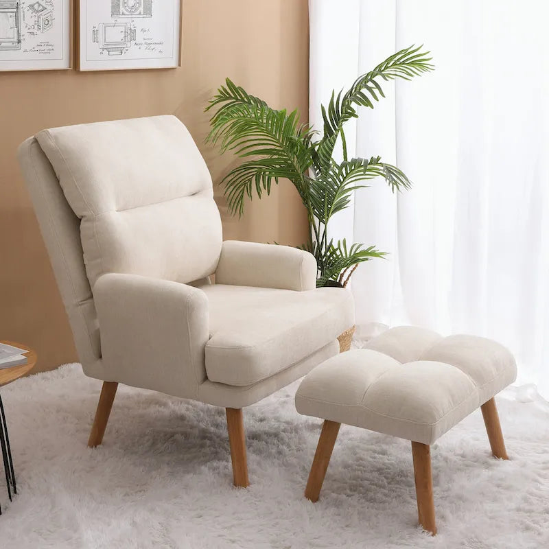 Fauteuil d'appoint et son pouf, avec dossier réglable
