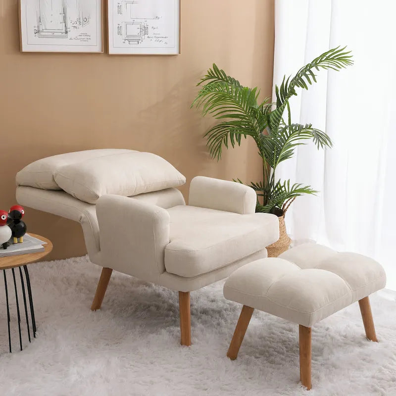 Fauteuil d'appoint et son pouf, avec dossier réglable