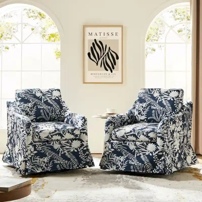 Fauteuil pivotant Alois Floral Slipcover avec coussin amovible, lot de 2, par HULALA HOME