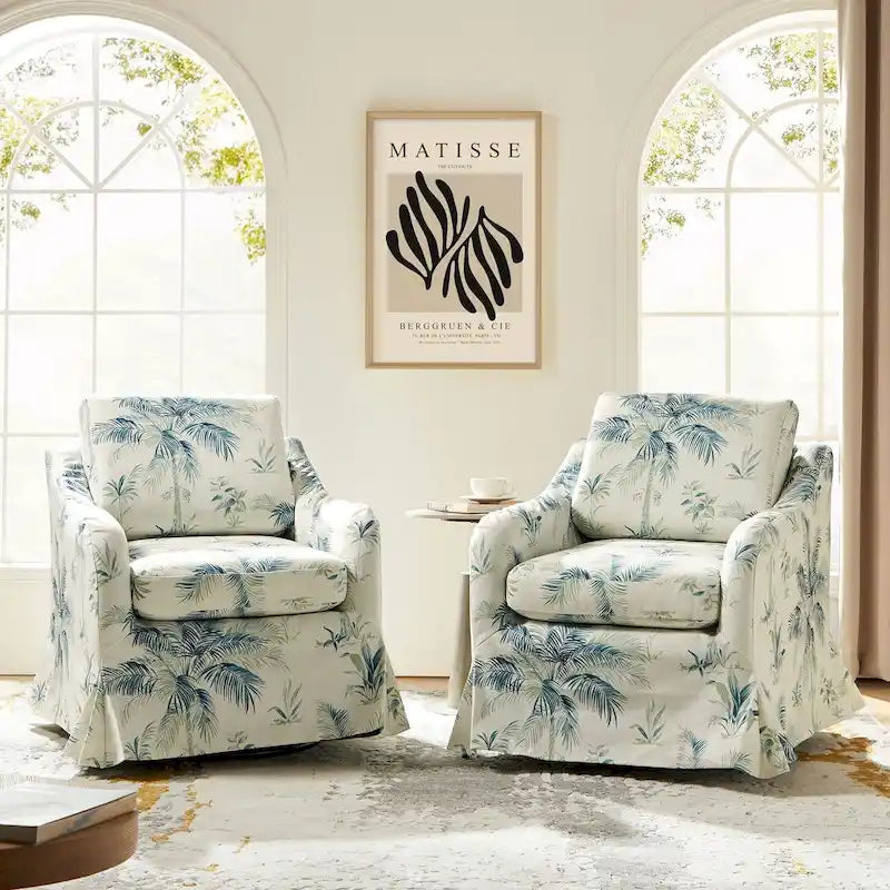 Fauteuil pivotant Alois Floral Slipcover avec coussin amovible, lot de 2, par HULALA HOME