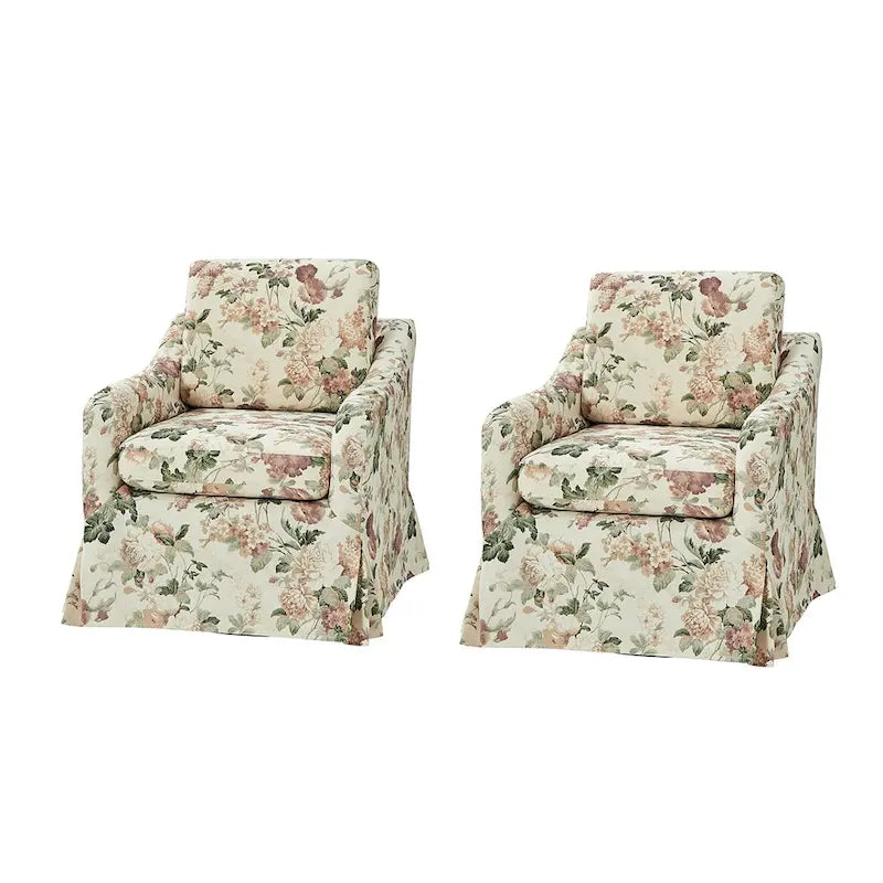 Fauteuil pivotant Alois Floral Slipcover avec coussin amovible, lot de 2, par HULALA HOME