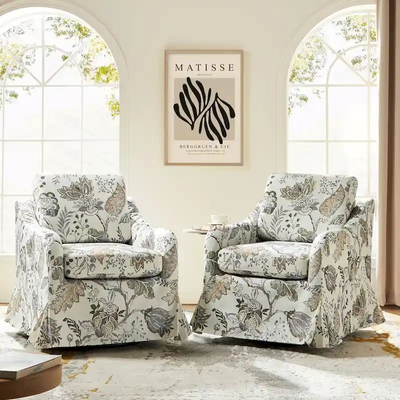 Fauteuil pivotant Alois Floral Slipcover avec coussin amovible, lot de 2, par HULALA HOME
