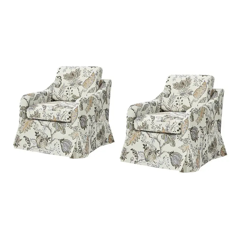 Fauteuil pivotant Alois Floral Slipcover avec coussin amovible, lot de 2, par HULALA HOME