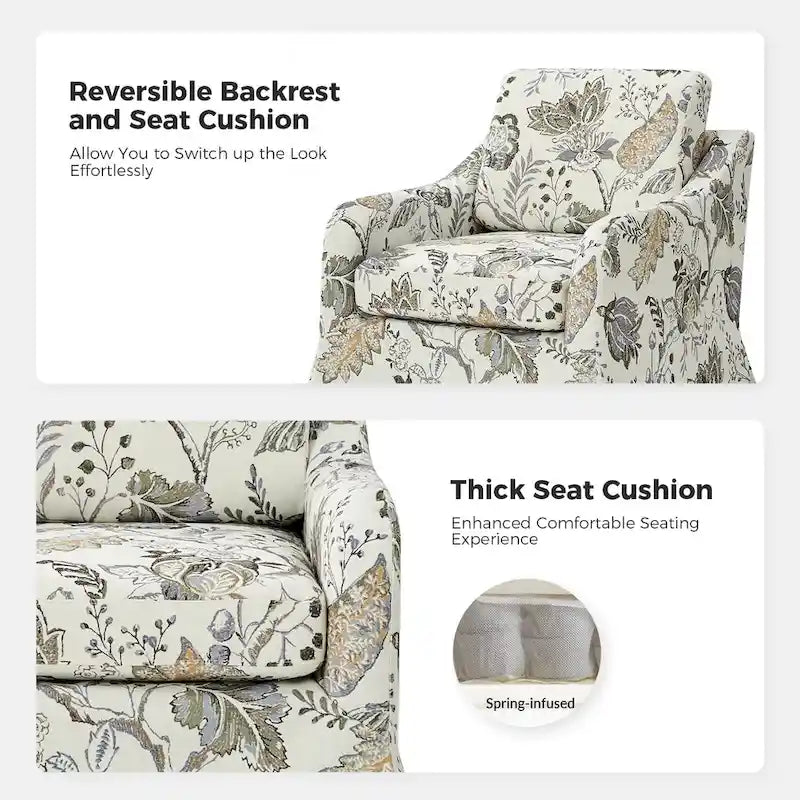 Fauteuil pivotant Alois Floral Slipcover avec coussin amovible, lot de 2, par HULALA HOME