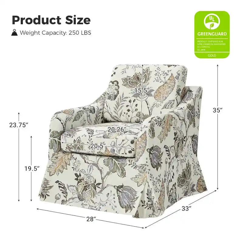 Fauteuil pivotant Alois Floral Slipcover avec coussin amovible, lot de 2, par HULALA HOME