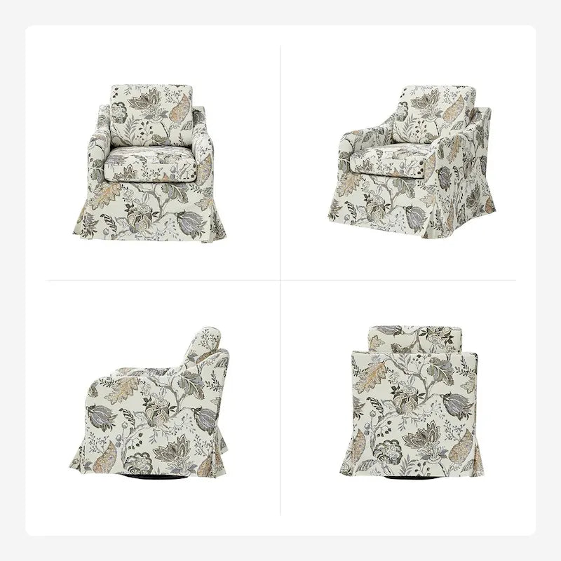 Fauteuil pivotant Alois Floral Slipcover avec coussin amovible, lot de 2, par HULALA HOME