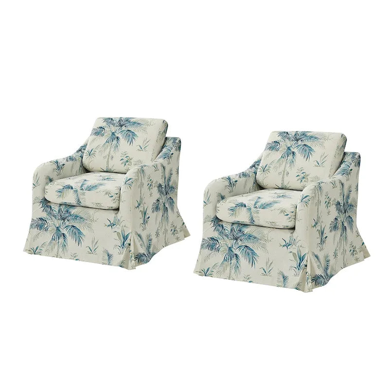 Fauteuil pivotant Alois Floral Slipcover avec coussin amovible, lot de 2, par HULALA HOME