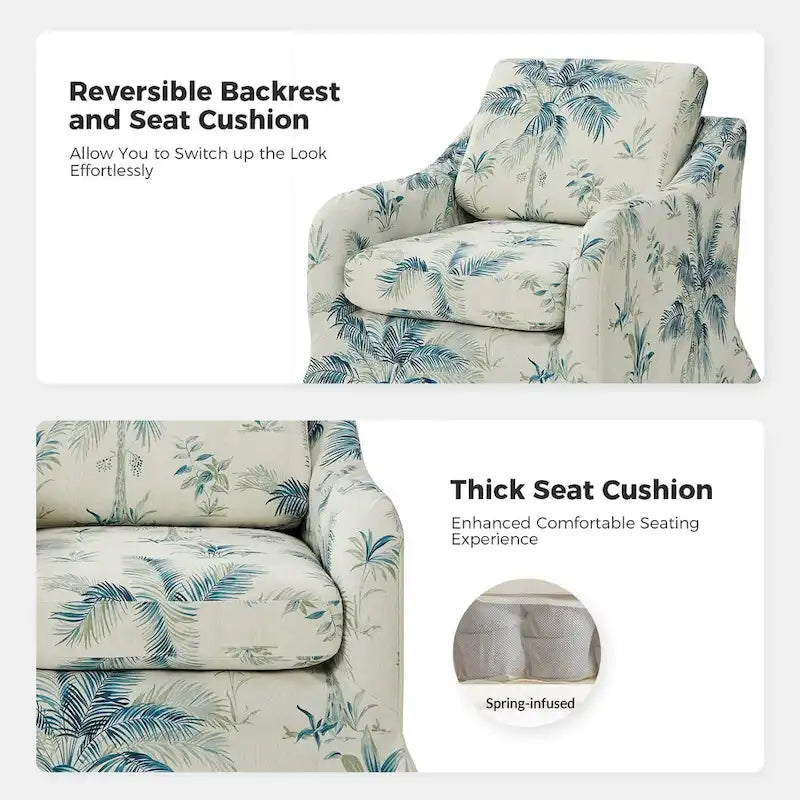 Fauteuil pivotant Alois Floral Slipcover avec coussin amovible, lot de 2, par HULALA HOME