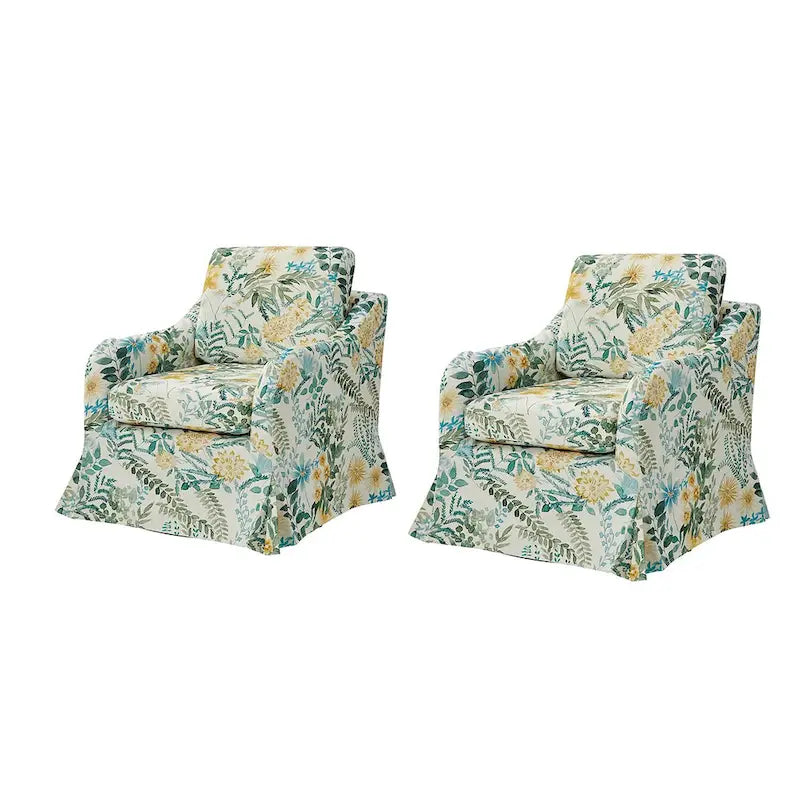 Fauteuil pivotant Alois Floral Slipcover avec coussin amovible, lot de 2, par HULALA HOME