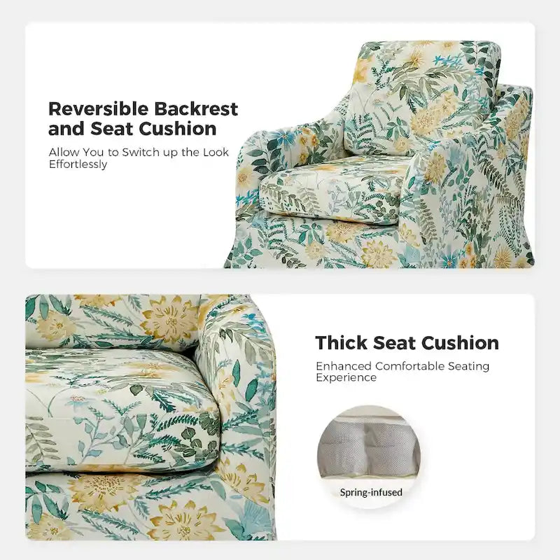 Fauteuil pivotant Alois Floral Slipcover avec coussin amovible, lot de 2, par HULALA HOME