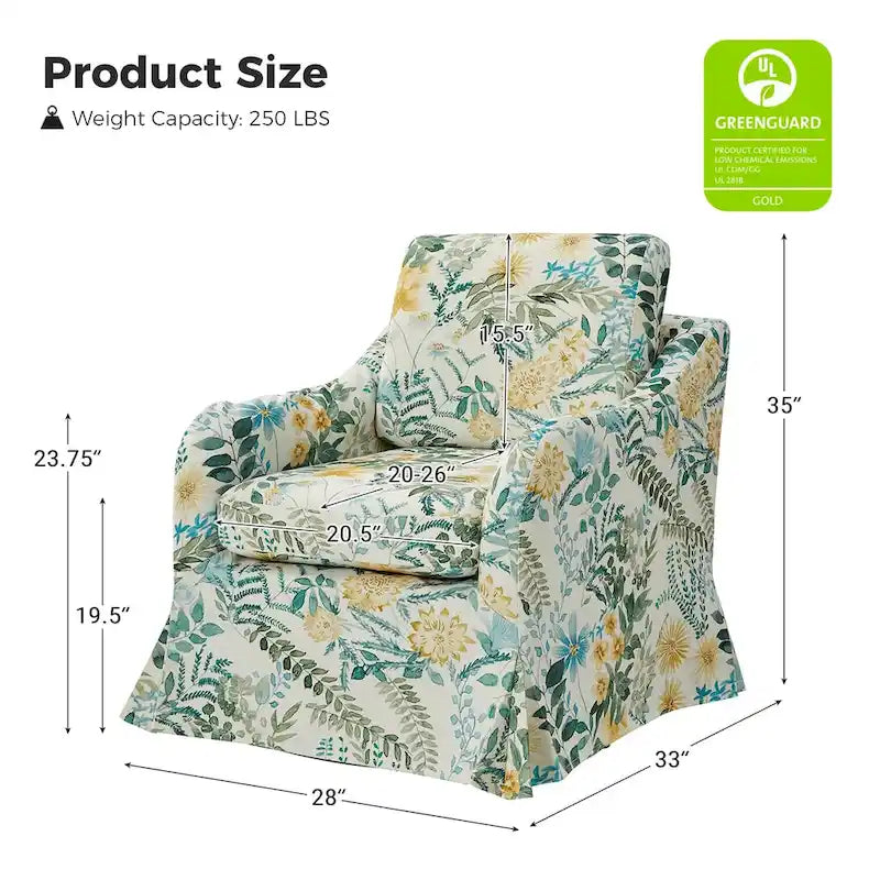 Fauteuil pivotant Alois Floral Slipcover avec coussin amovible, lot de 2, par HULALA HOME