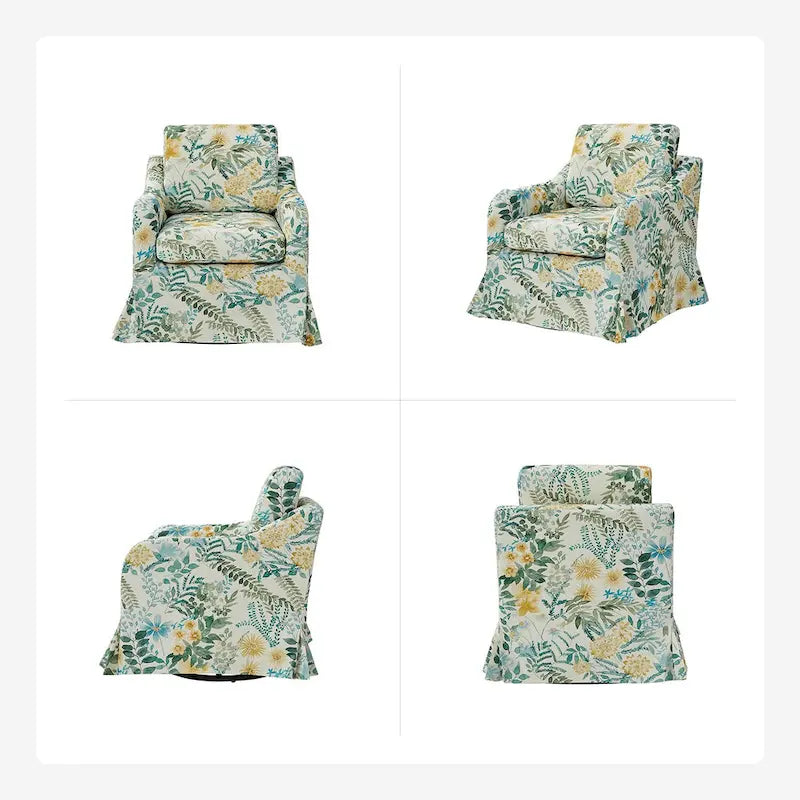 Fauteuil pivotant Alois Floral Slipcover avec coussin amovible, lot de 2, par HULALA HOME