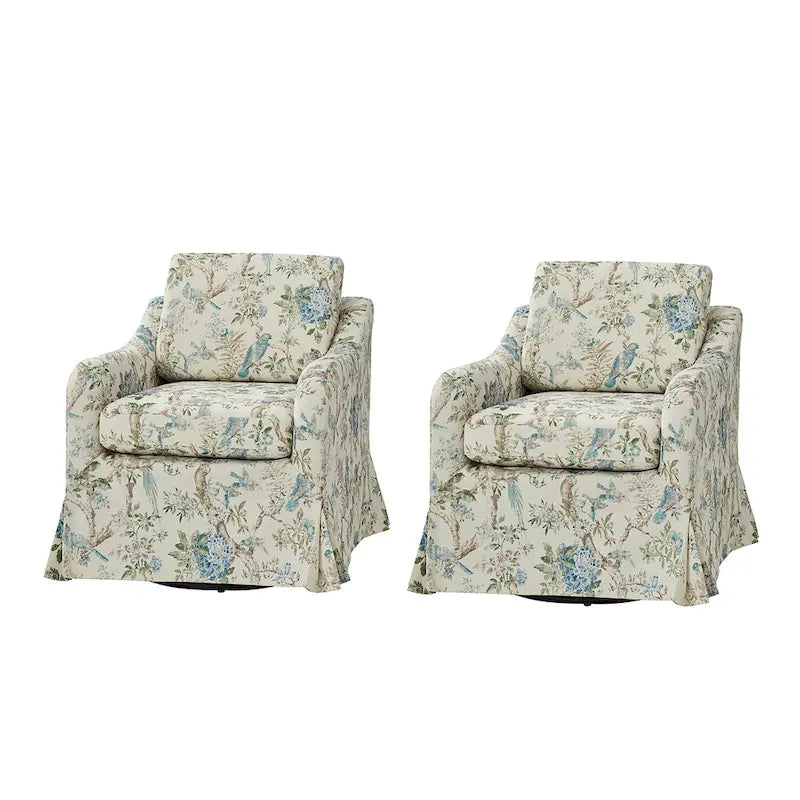 Fauteuil pivotant Alois Floral Slipcover avec coussin amovible, lot de 2, par HULALA HOME