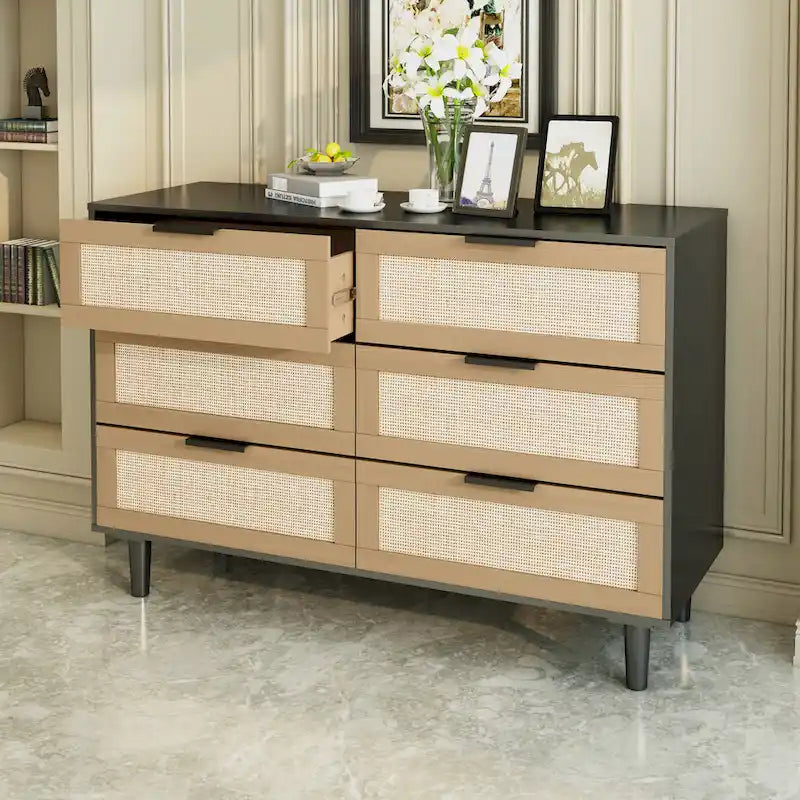 Commode à 6 tiroirs en rotin, chambre à coucher, salon