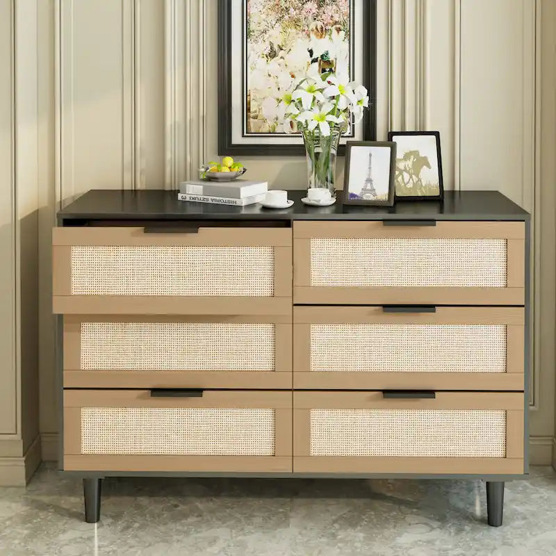 Commode à 6 tiroirs en rotin, chambre à coucher, salon