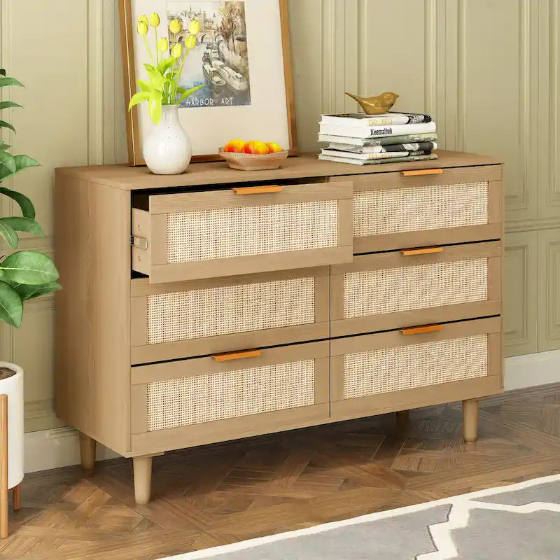 Commode à 6 tiroirs en rotin, chambre à coucher, salon