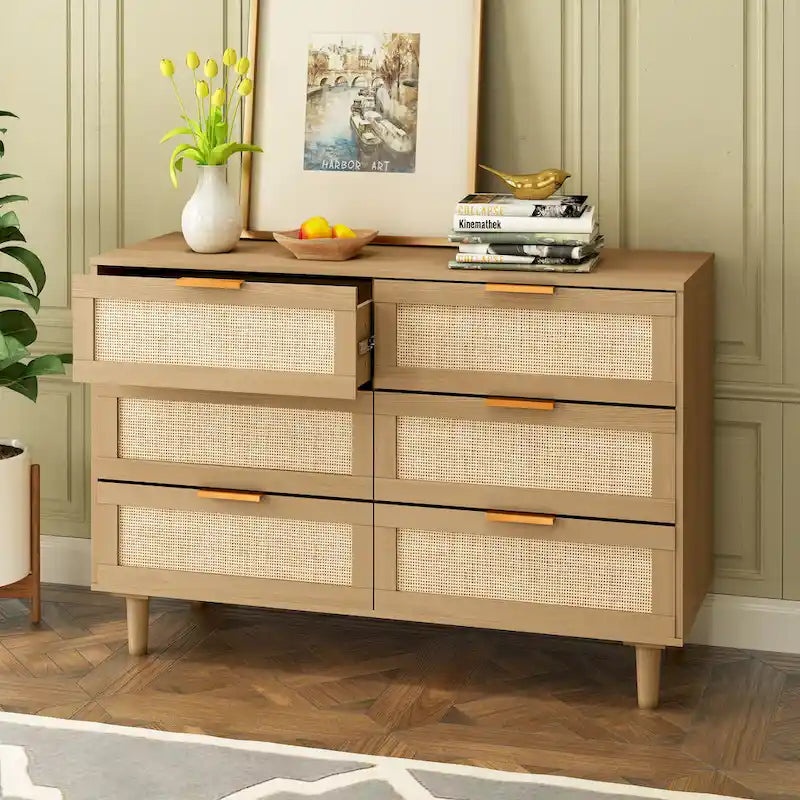 Commode à 6 tiroirs en rotin, chambre à coucher, salon