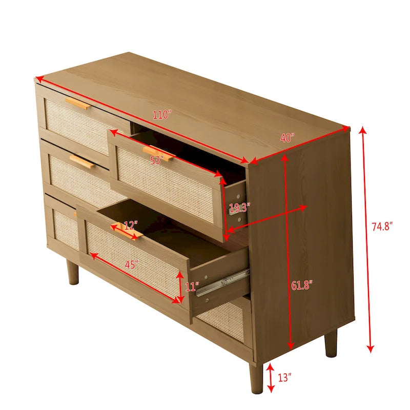 Commode à 6 tiroirs en rotin, chambre à coucher, salon