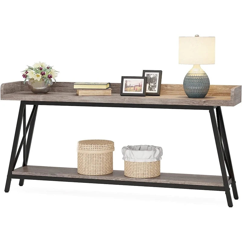 Table d'entrée de 180 cm de long, Console étroite derrière le canapé Marron