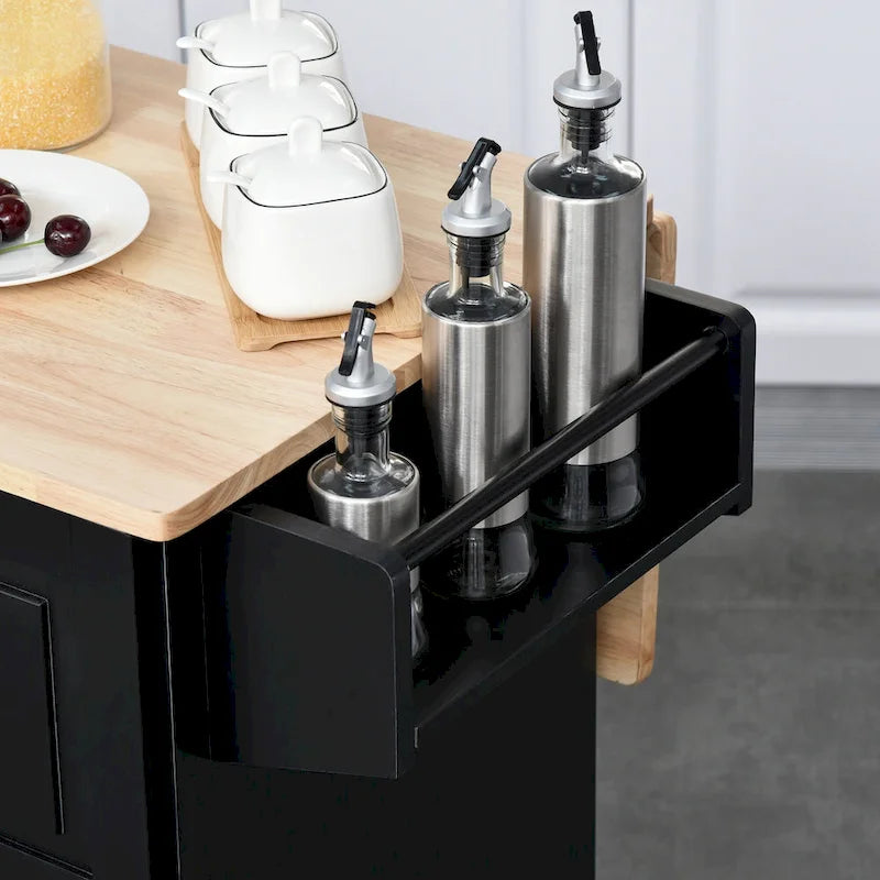 HOMCOM Desserte de cuisine roulante avec porte-serviettes/épices, 3 tiroirs, meuble à 2 portes et roulettes verrouillables