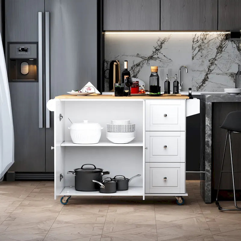 HOMCOM Desserte de cuisine roulante avec porte-serviettes/épices, 3 tiroirs, meuble à 2 portes et roulettes verrouillables