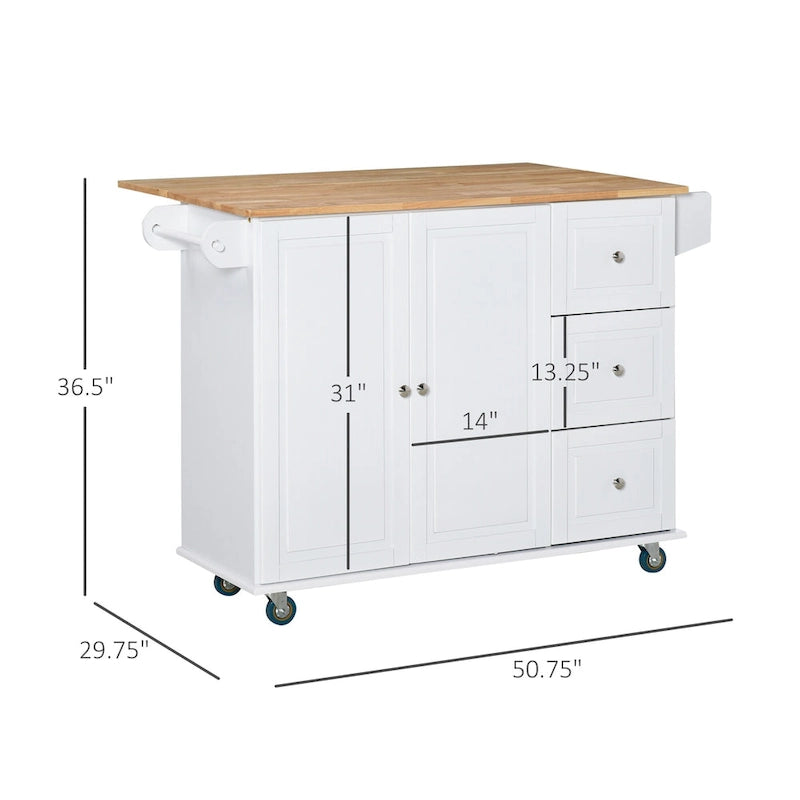 HOMCOM Desserte de cuisine roulante avec porte-serviettes/épices, 3 tiroirs, meuble à 2 portes et roulettes verrouillables