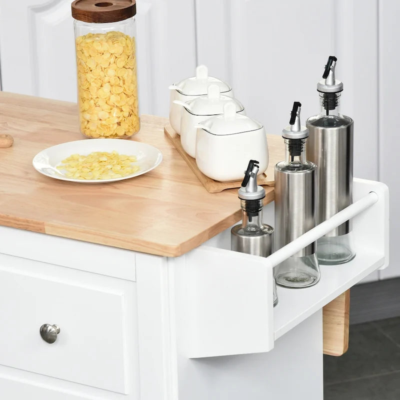 HOMCOM Desserte de cuisine roulante avec porte-serviettes/épices, 3 tiroirs, meuble à 2 portes et roulettes verrouillables
