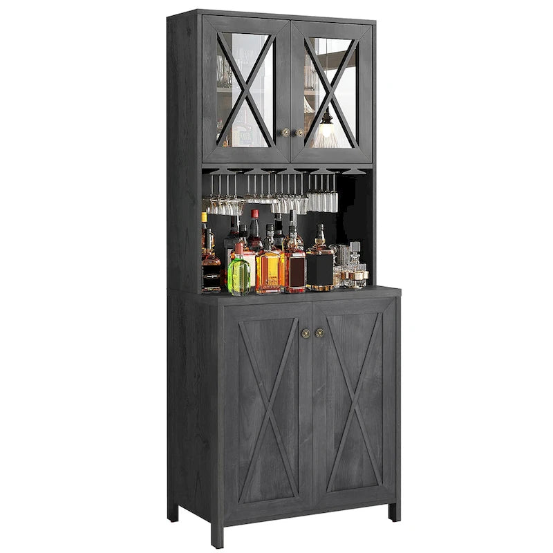 Meuble de Bar de Ferme pour Alcool et Verres pour Salle à Manger Meuble de Cuisine avec Range-Bouteilles