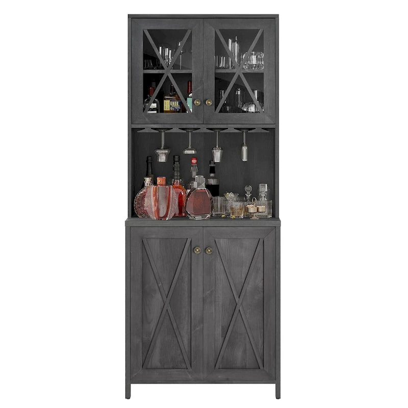 Meuble de Bar de Ferme pour Alcool et Verres pour Salle à Manger Meuble de Cuisine avec Range-Bouteilles