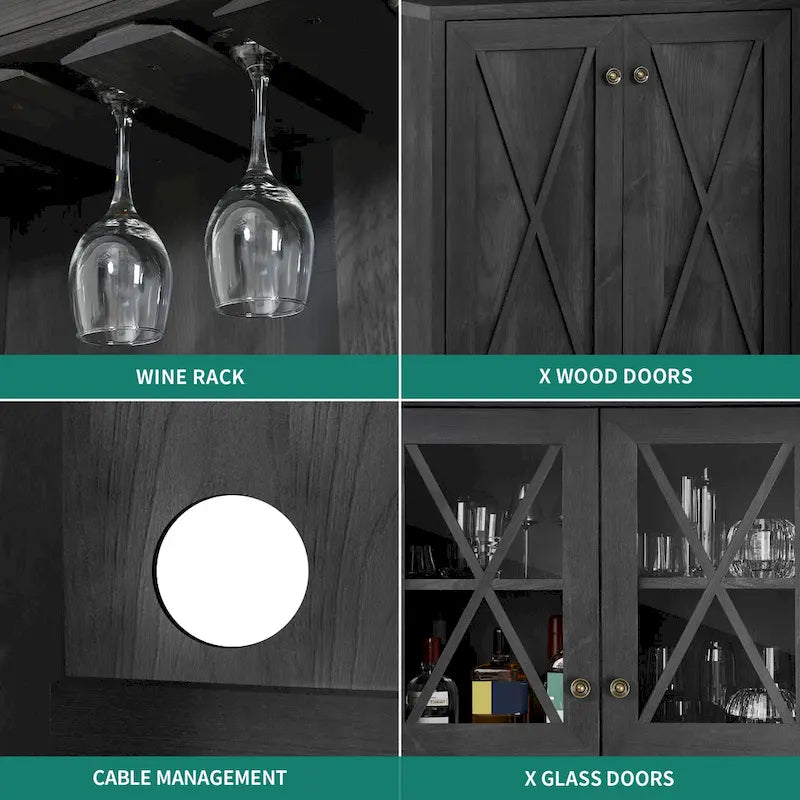 Meuble de Bar de Ferme pour Alcool et Verres pour Salle à Manger Meuble de Cuisine avec Range-Bouteilles