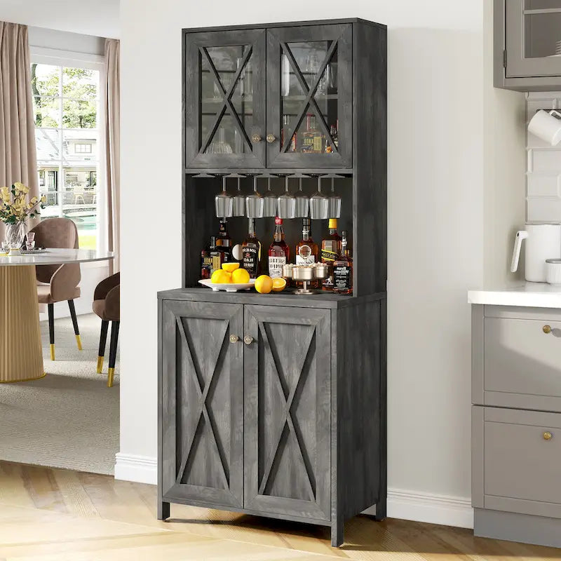 Meuble de Bar de Ferme pour Alcool et Verres pour Salle à Manger Meuble de Cuisine avec Range-Bouteilles