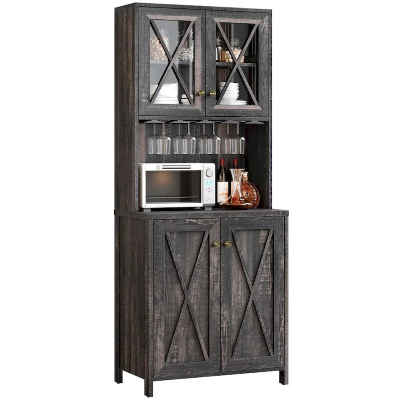 Meuble de Bar de Ferme pour Alcool et Verres pour Salle à Manger Meuble de Cuisine avec Range-Bouteilles