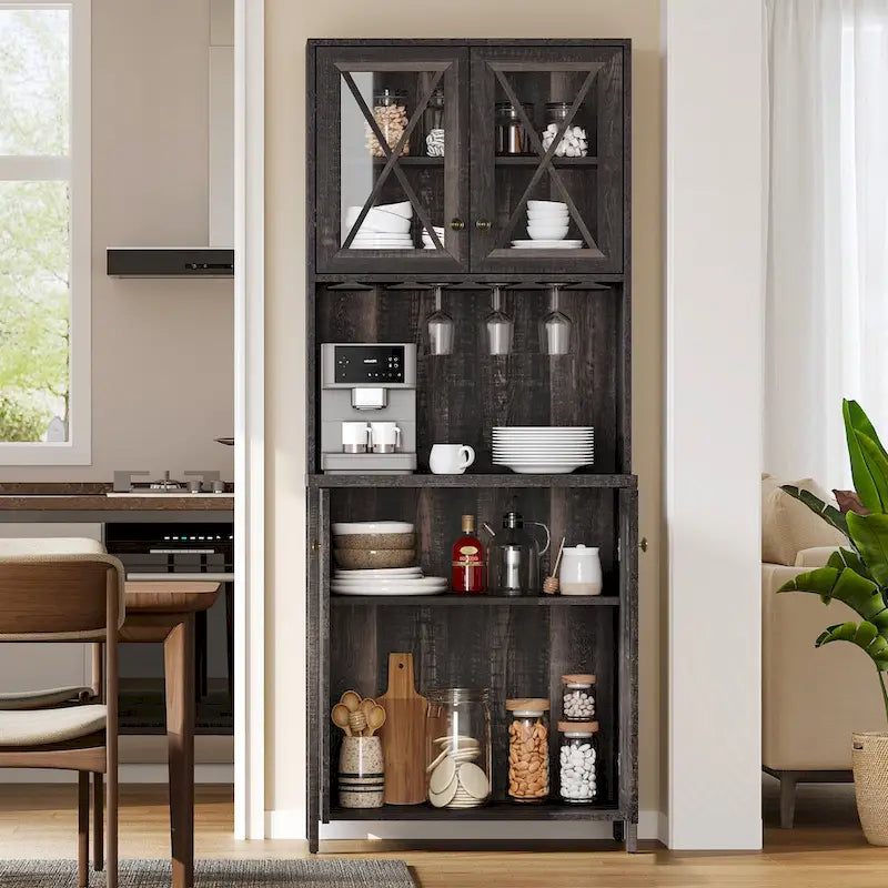 Meuble de Bar de Ferme pour Alcool et Verres pour Salle à Manger Meuble de Cuisine avec Range-Bouteilles