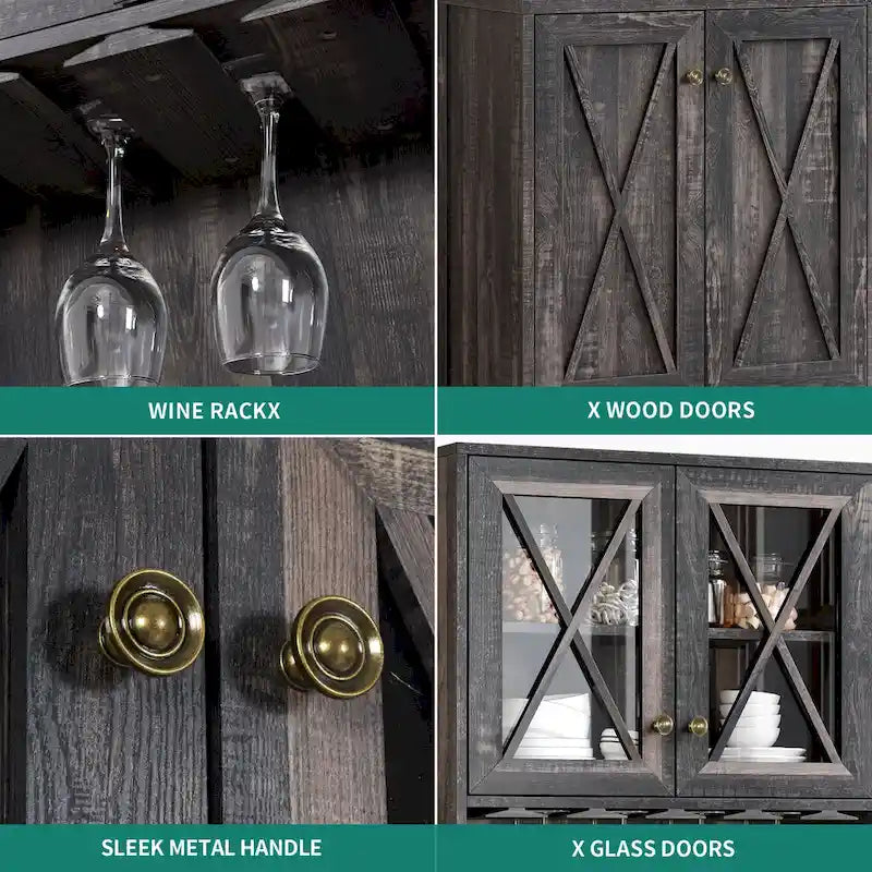 Meuble de Bar de Ferme pour Alcool et Verres pour Salle à Manger Meuble de Cuisine avec Range-Bouteilles