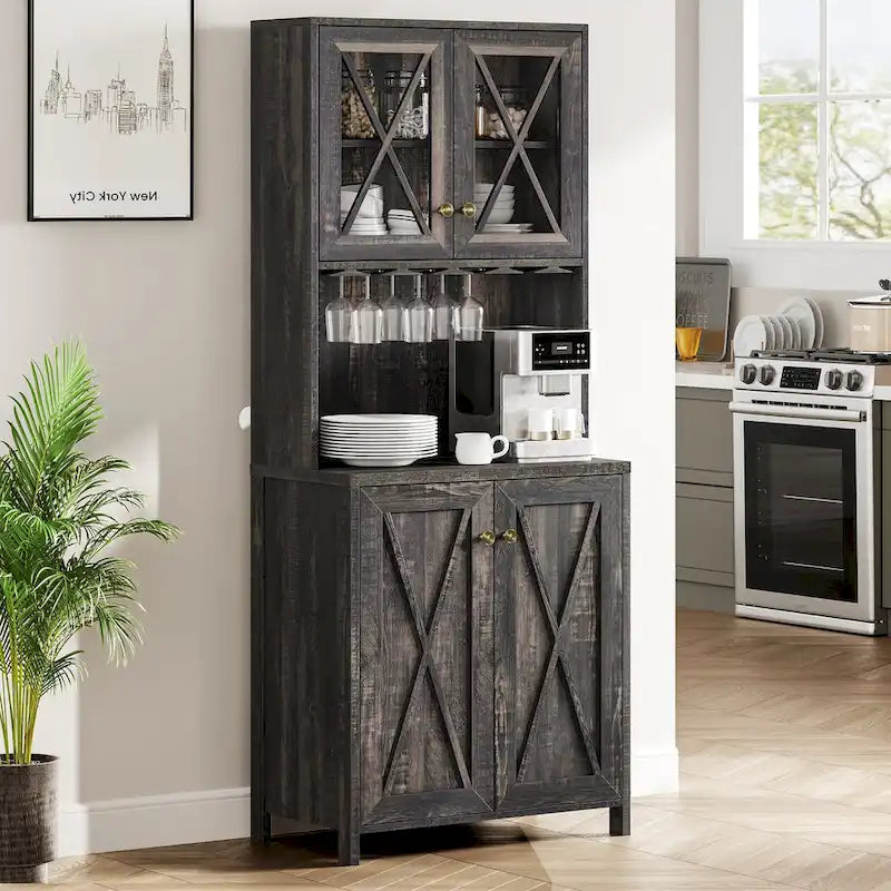 Meuble de Bar de Ferme pour Alcool et Verres pour Salle à Manger Meuble de Cuisine avec Range-Bouteilles